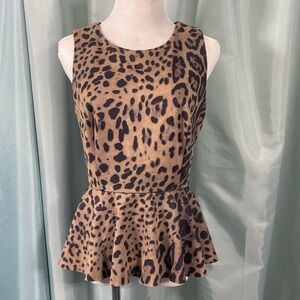 Alberto Makali Leopard Print Peplum Sleeveless Top, size 8